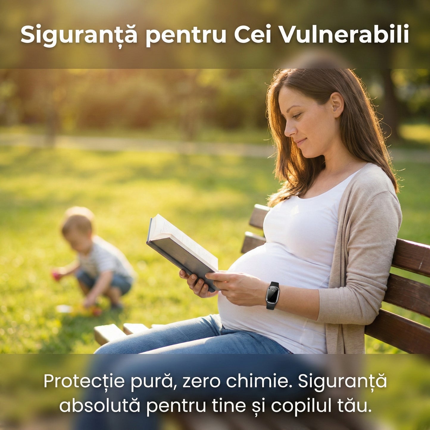 Brățară Inteligentă Anti-Țânțari cu Ultrasunete, Reîncărcabilă USB, Fără Chimicale, Autonomie 130 Ore, Negru