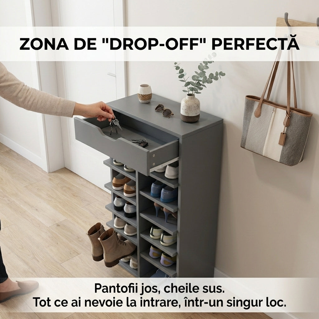 Pantofar Vertical Premium cu 7 Etaje din PAL, Design Modern Lemn , Capacitate 21 Perechi