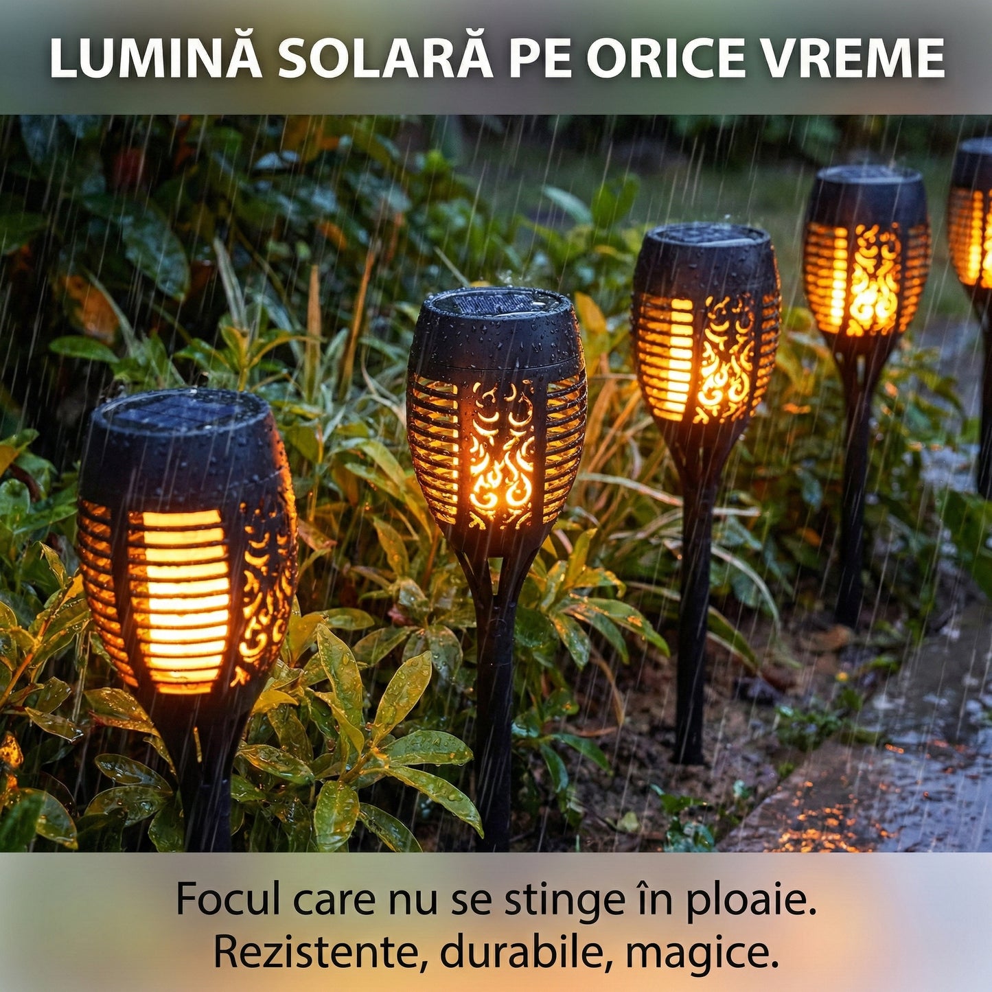 Set 10 Lămpi Solare Tip Torță cu Efect de Flacără Dansantă, 12 LED-uri, Impermeabile IP65, Decor Grădină