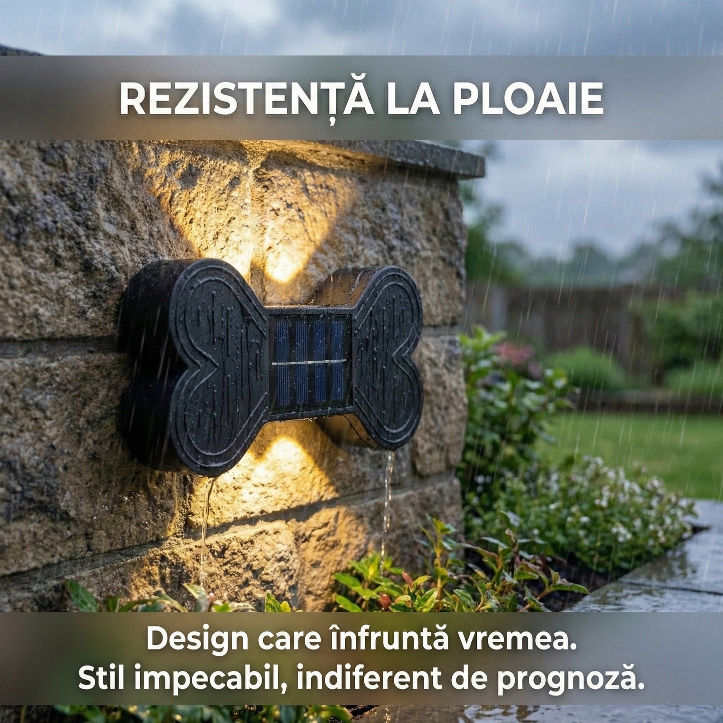 Lampă Solară de Perete Decorativă, Design Modern "Papion", LED, Senzor de Lumină, Impermeabilă