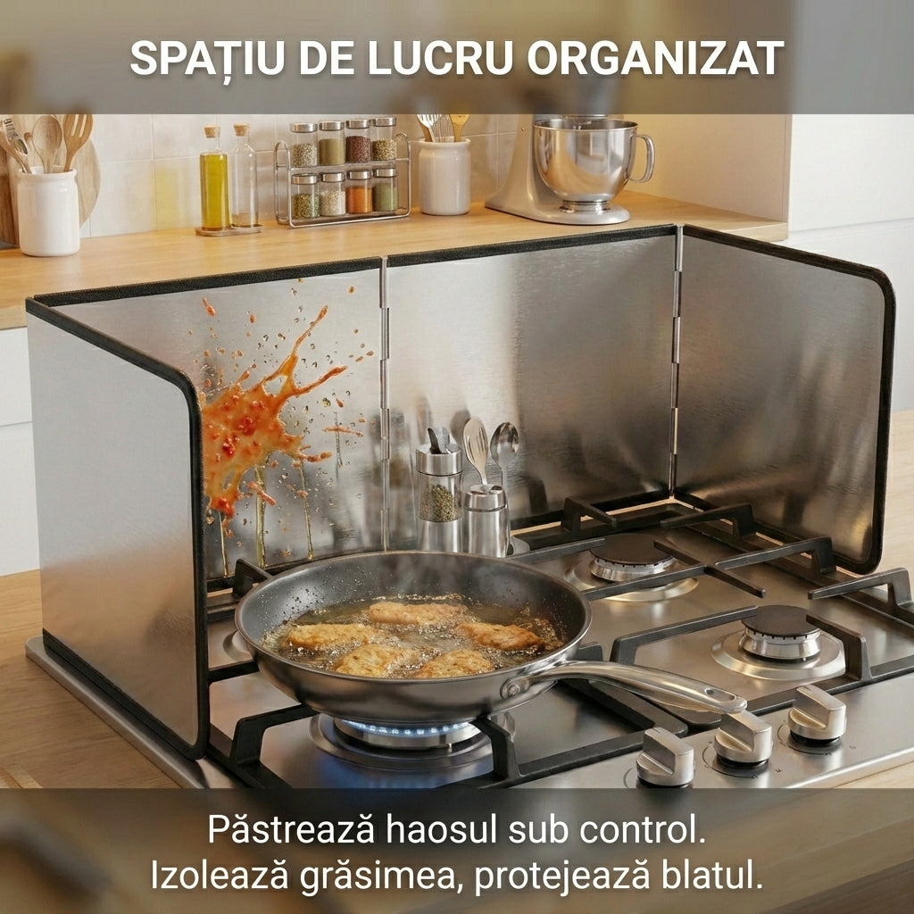 Panou Protecție Anti-Stropire Aragaz cu 4 Laturi, Pliabil, Fier Galvanizat, 77 x 30 cm