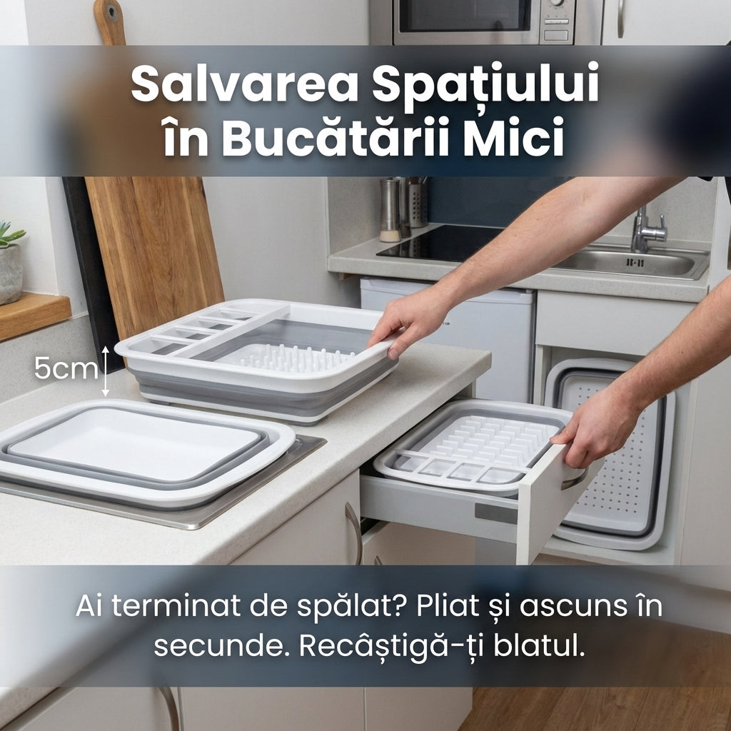 Scurgător de Vase Pliabil din Silicon și Plastic, Organizator Compact pentru Bucătărie și Camping