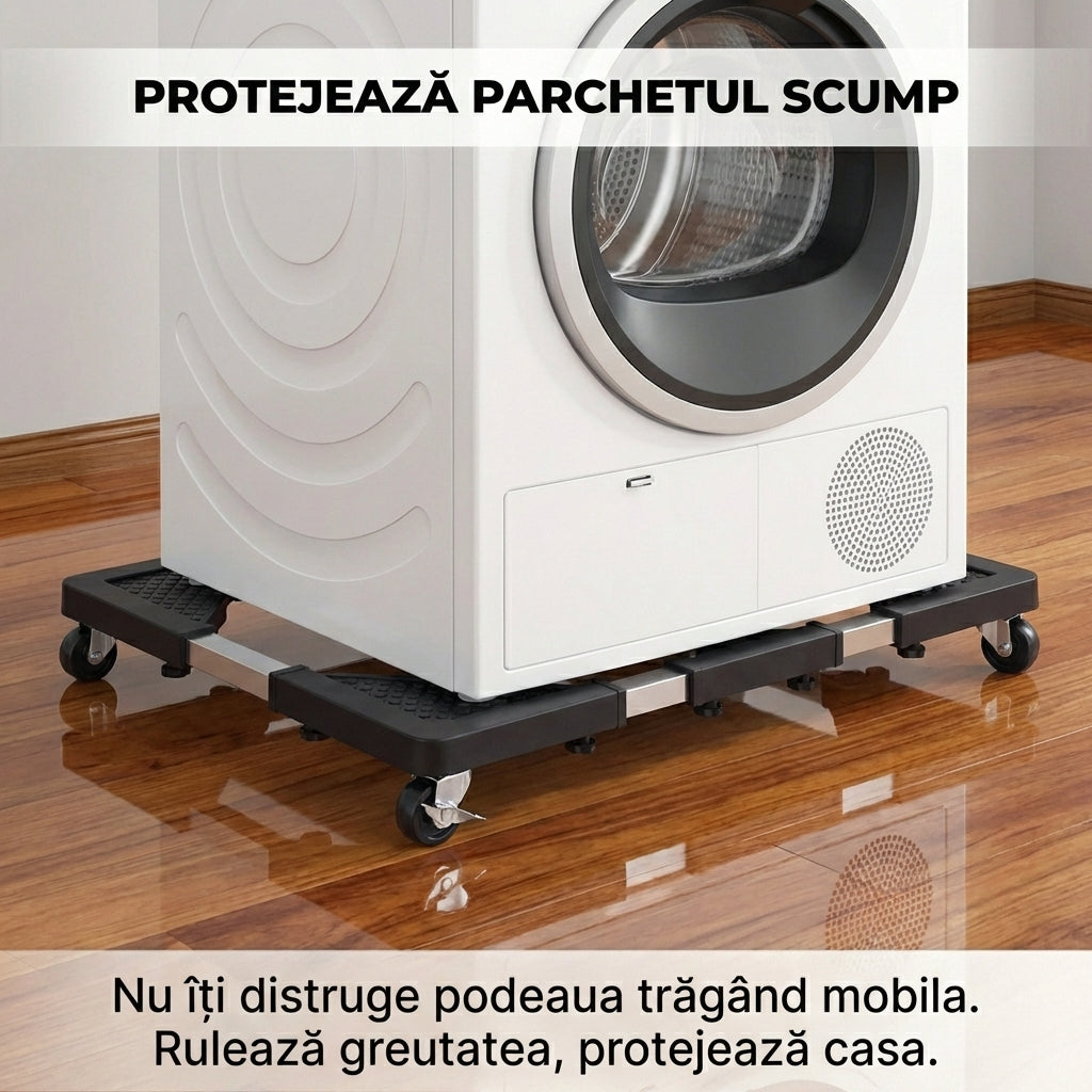 Suport Mobil Reglabil pentru Frigider și Mașina de Spălat, Bază Extensibilă din Oțel Inoxidabil cu Roți