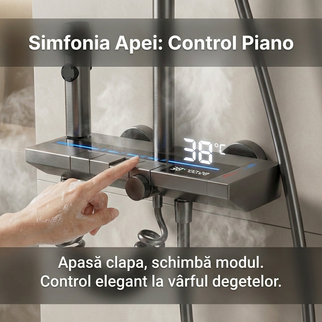 Set de Duș Digital din Aluminiu Spațial cu Afișaj LED, Taste Tip Pian și Iluminare Ambientală