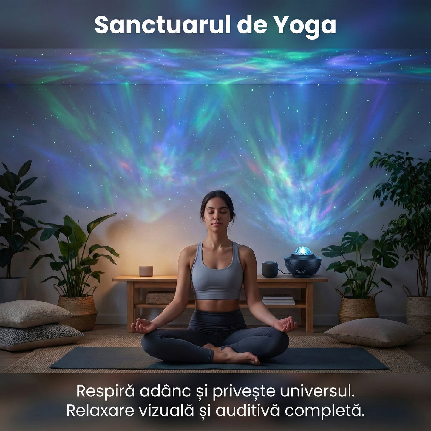 Lumină de Noapte și Proiector Stele LED, Boxă Bluetooth 5.0 Integrată, Telecomandă, 10 Moduri de Proiecție 360°, Timer, Negru