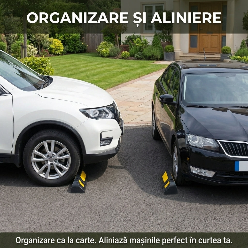 Set 2 Opritoare Roți Auto Reflectorizante - Limitatoare Parcare din Cauciuc Rezistent & Kit Montaj Inclus