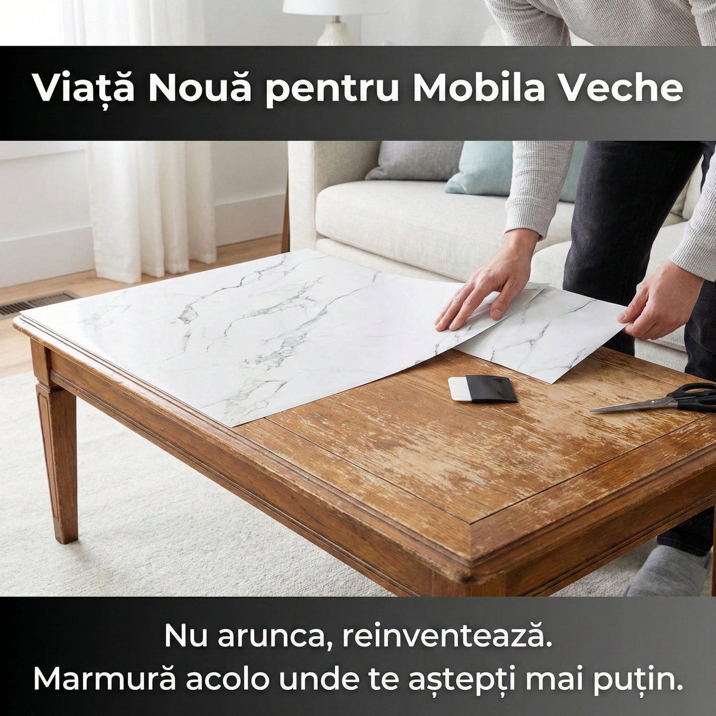 Set 5 Plăci Autocolante 3D cu Aspect de Marmură, 60x60 cm, Design Modern, Impermeabile și Ușor de Curățat, Alb