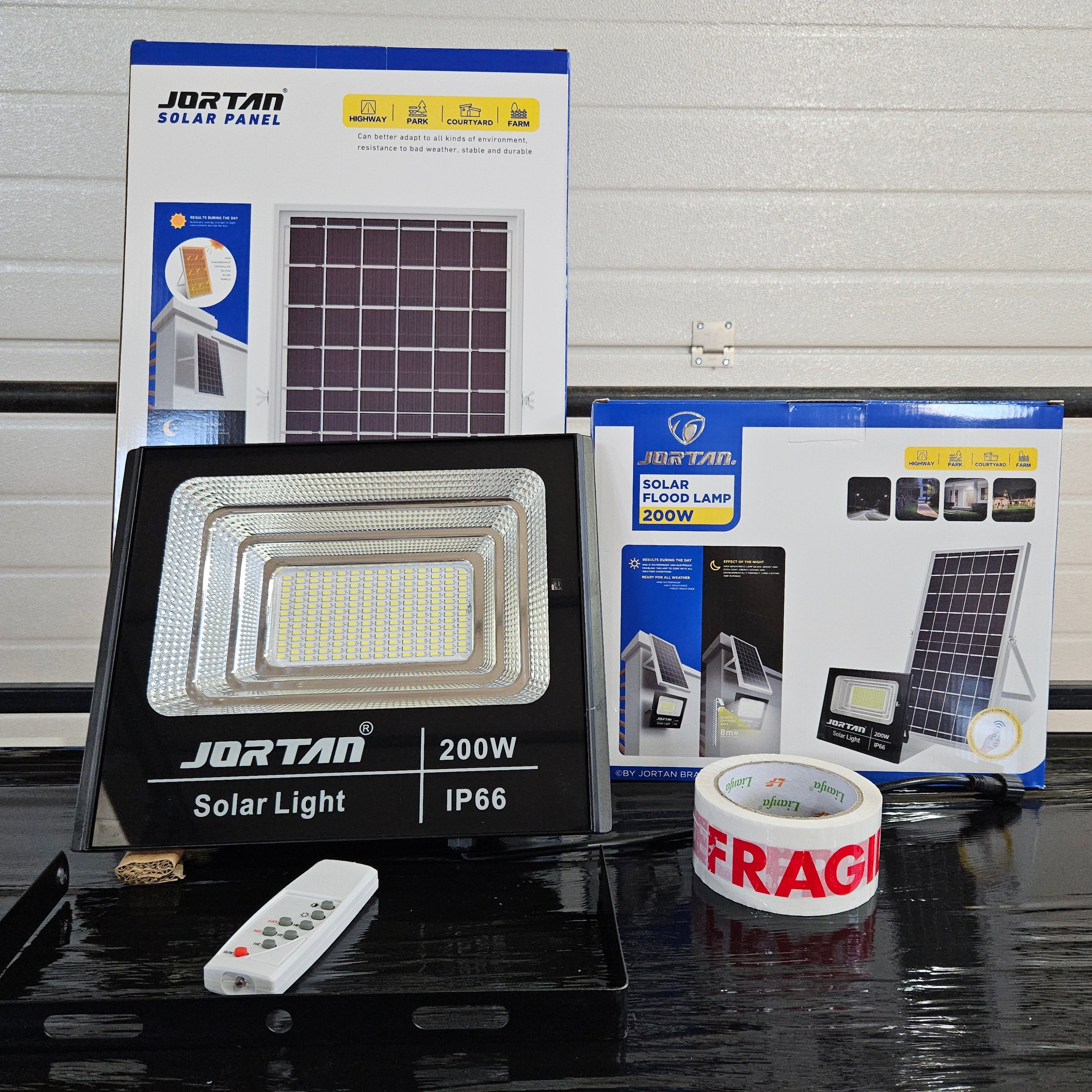 Proiector Solar Jortan 1200W 600W 400W 200W 100W 50W + Panou Solar + Kit Montaj