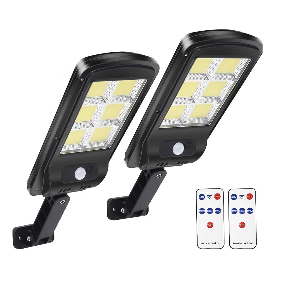 Set 2 Lampi LED Solare 150W COB 160 LED-uri cu Senzor de Mișcare, Autonomie 12-14 ore, IP65