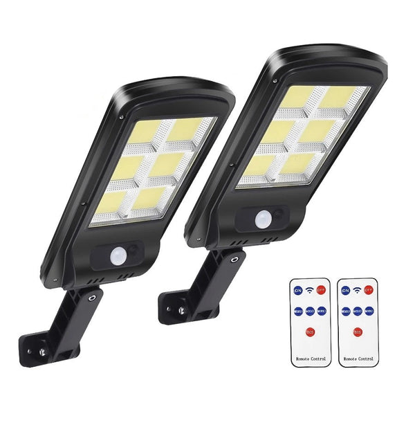 Set 2 Lampi LED Solare 150W COB 160 LED-uri cu Senzor de Mișcare, Autonomie 12-14 ore, IP65