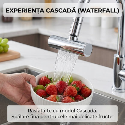 Extensie Robinet Universală Tip Cascadă cu 3 Moduri de Jet, Rotire 360° și Funcție Anti-Stropire
