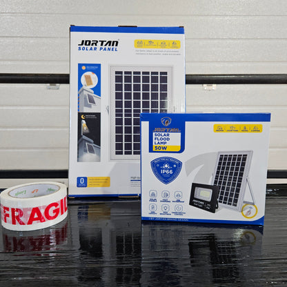 Set 4 Proiectoare Solare Jortan 50w + Panou Solar + Kit Montaj