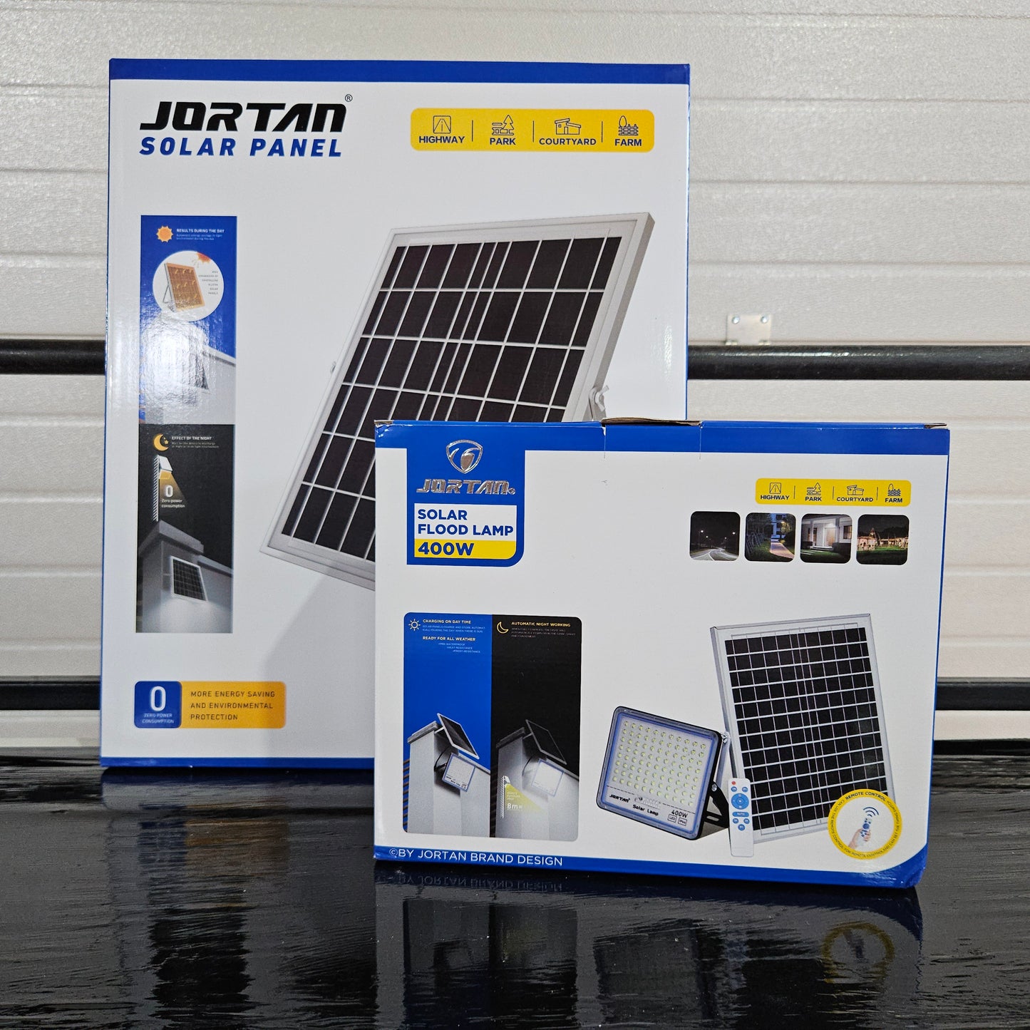 Proiector Solar Jortan Blue 400W Lampa cu Incarcare Solara cu Panou Solar Kit Montaj