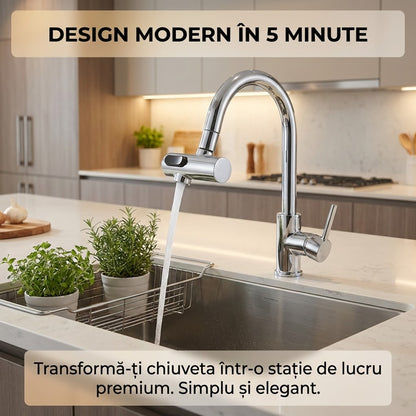 Extensie Robinet Universală Tip Cascadă cu 3 Moduri de Jet, Rotire 360° și Funcție Anti-Stropire