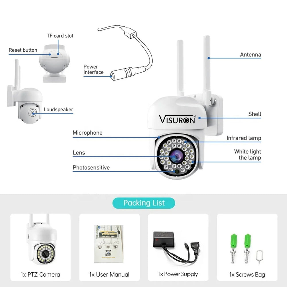 Cameră de Supraveghere Visuron® 3Mp de Exterior Wifi + Card 32GB Cadou