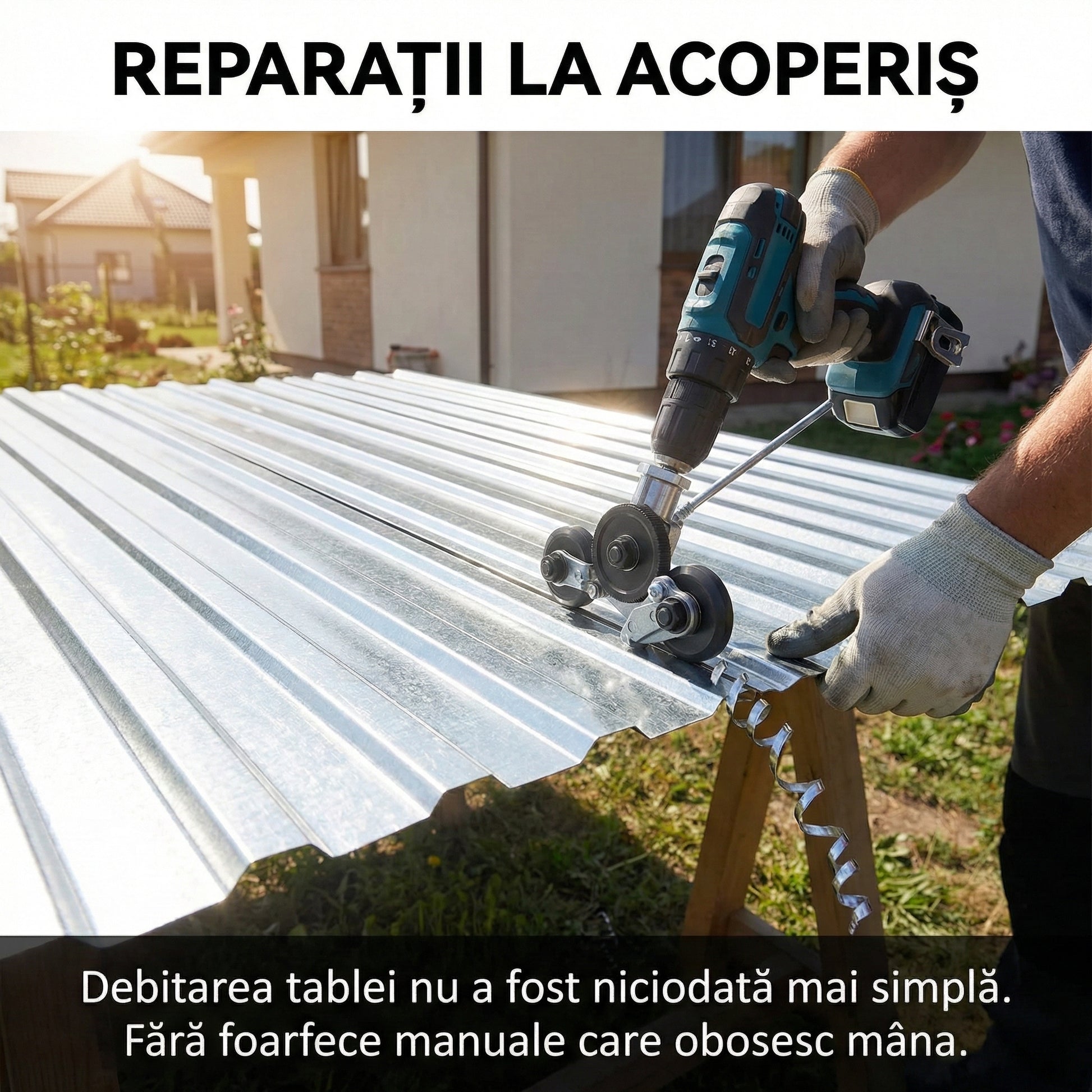 Adaptor Profesional Tăiere Tablă pentru Bormașină - Foarfecă Electrică 2mm cu Role de Ghidaj & Instalare Rapidă