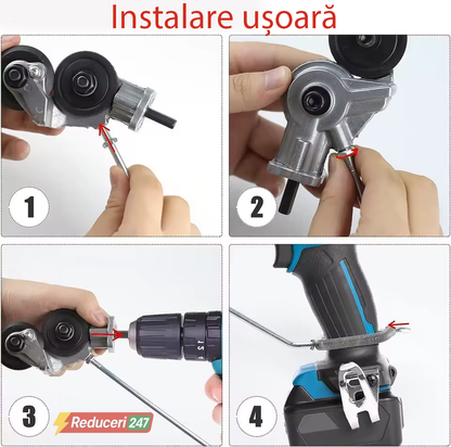 Adaptor Profesional Tăiere Tablă pentru Bormașină - Foarfecă Electrică 2mm cu Role de Ghidaj & Instalare Rapidă