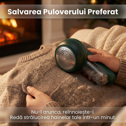 Aparat Electric de Curățat Scame, Reîncărcabil USB, Autonomie 4 Ore, Lame Inox, Portabil, Verde