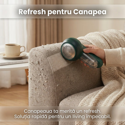 Aparat Electric de Curățat Scame, Reîncărcabil USB, Autonomie 4 Ore, Lame Inox, Portabil, Verde