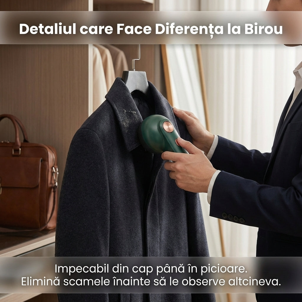 Aparat Electric de Curățat Scame, Reîncărcabil USB, Autonomie 4 Ore, Lame Inox, Portabil, Verde