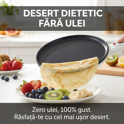 Aparat Electric de Făcut Clătite (Crepes) Fără Ulei - Putere 800W, Diametru 20cm & Design Fără Fir (Wireless)
