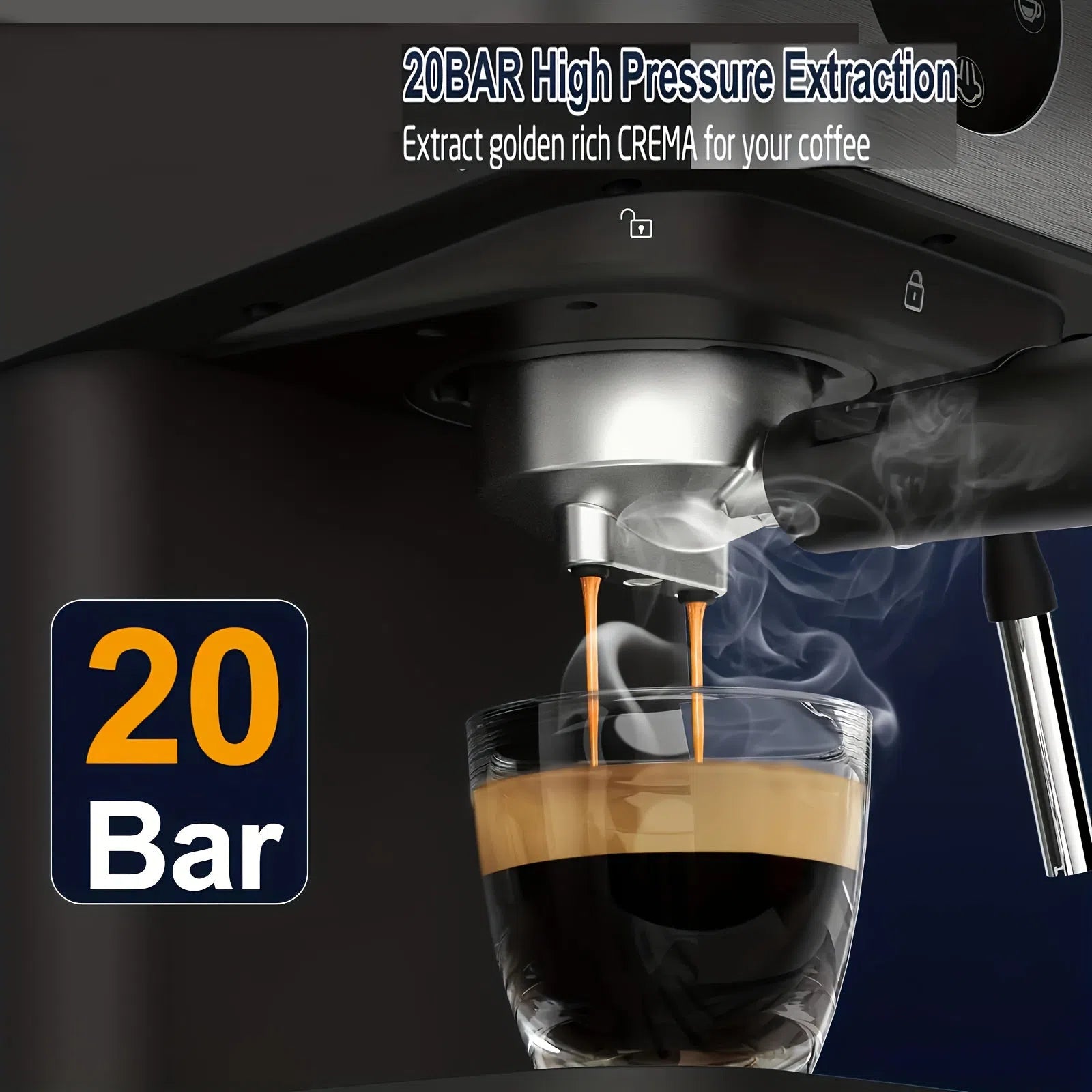 Aparat Espresso 20 Bar cu Rezervor Detasabil 1.5L – Semi-Automat 1050W cu Baguetă de Abur pentru Espresso, Latte și Cappuccino