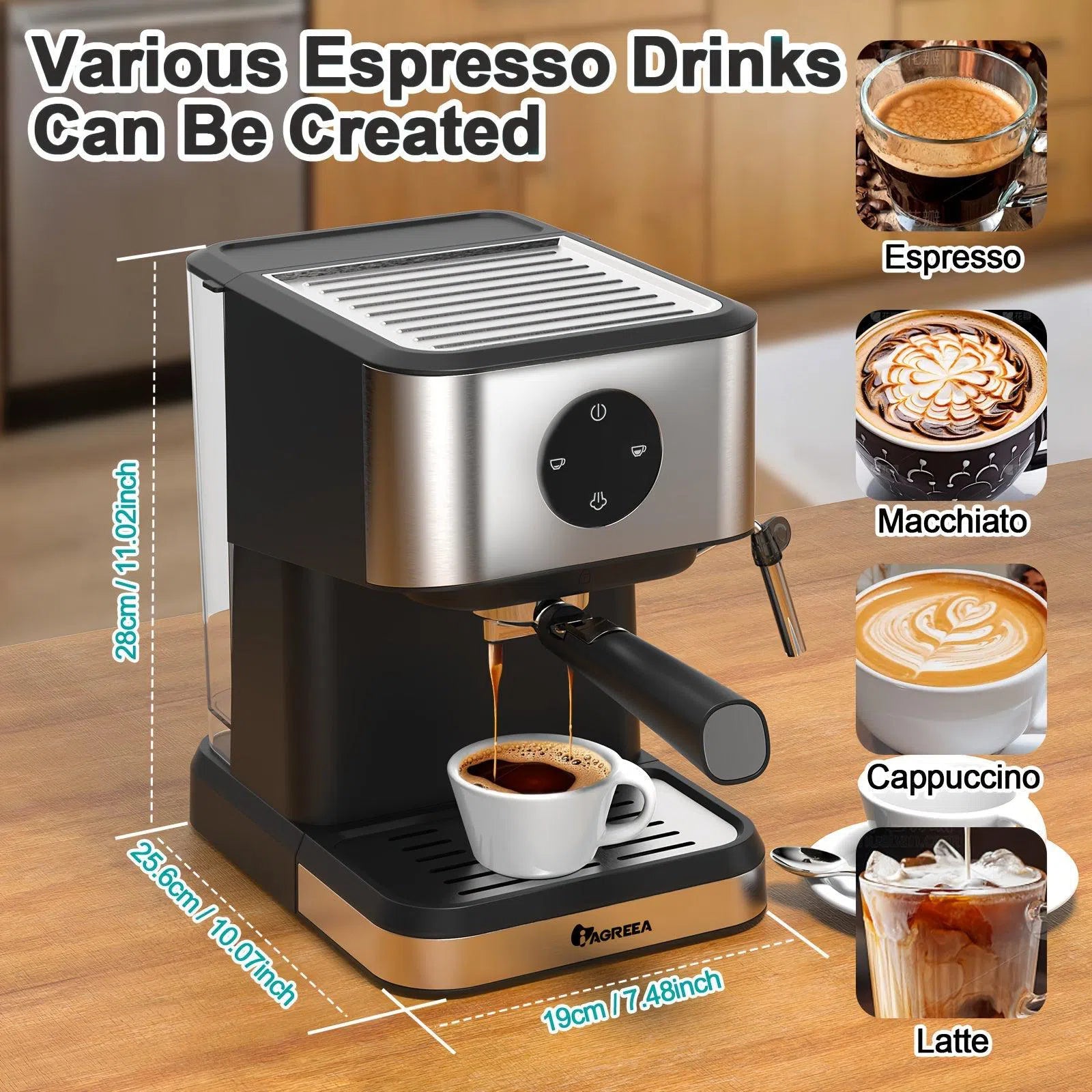 Aparat Espresso 20 Bar cu Rezervor Detasabil 1.5L – Semi-Automat 1050W cu Baguetă de Abur pentru Espresso, Latte și Cappuccino