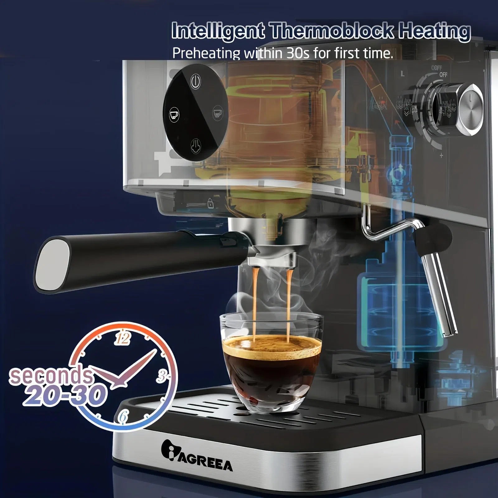 Aparat Espresso 20 Bar cu Rezervor Detasabil 1.5L – Semi-Automat 1050W cu Baguetă de Abur pentru Espresso, Latte și Cappuccino