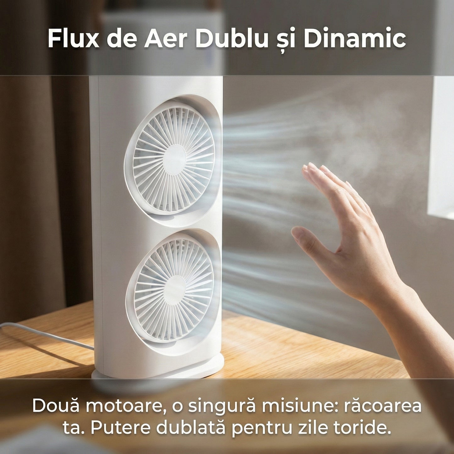 Aparat de Aer Condiționat Portabil de Birou cu Telecomandă, Umidificare prin Pulverizare, Ventilator Turn 3-în-1, Silențios, Alb