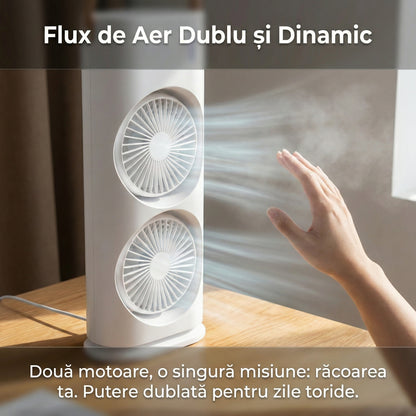 Aparat de Aer Condiționat Portabil de Birou cu Telecomandă, Umidificare prin Pulverizare, Ventilator Turn 3-în-1, Silențios, Alb