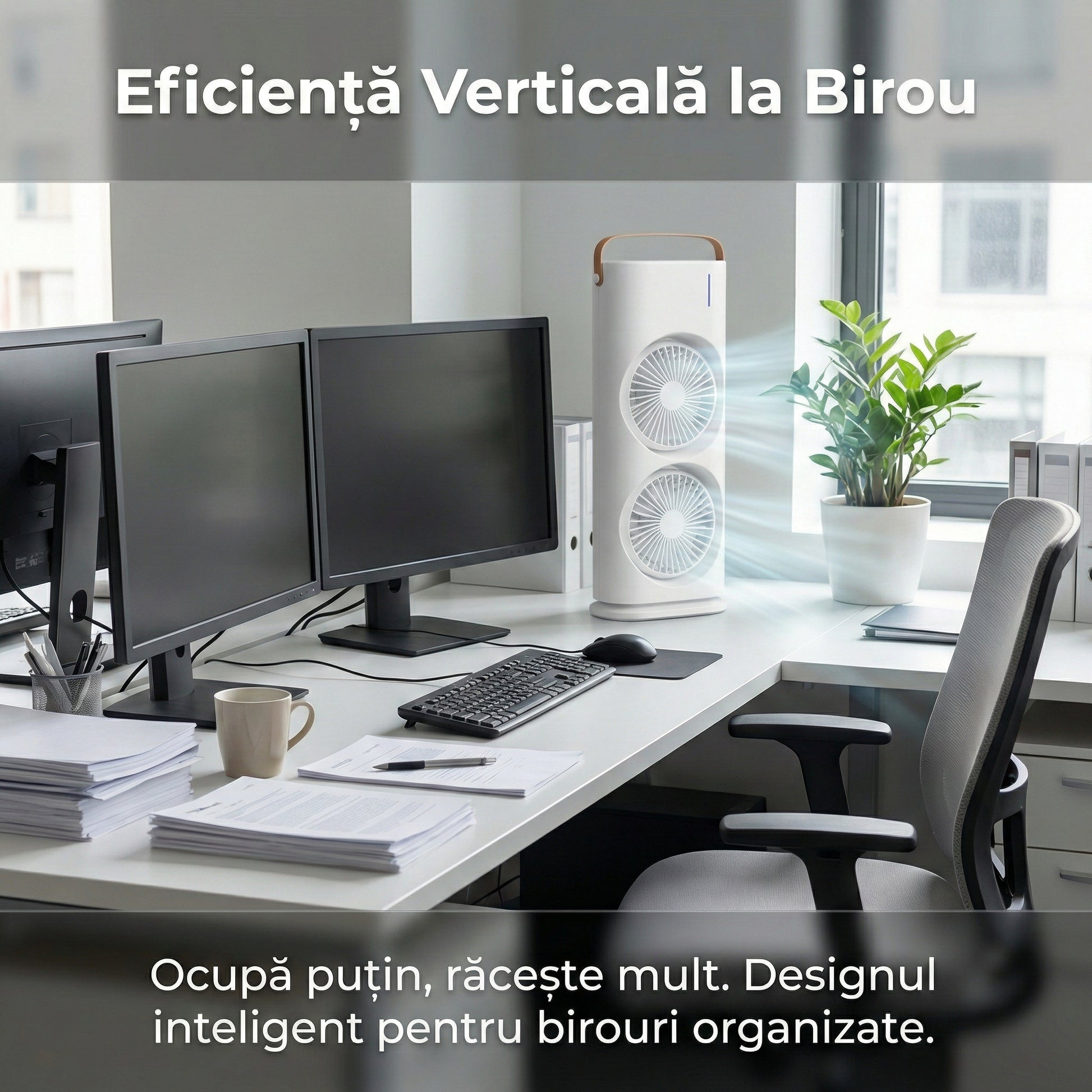 Aparat de Aer Condiționat Portabil de Birou cu Telecomandă, Umidificare prin Pulverizare, Ventilator Turn 3-în-1, Silențios, Alb