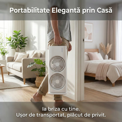 Aparat de Aer Condiționat Portabil de Birou cu Telecomandă, Umidificare prin Pulverizare, Ventilator Turn 3-în-1, Silențios, Alb