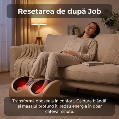 Aparat de Masaj Termic Shiatsu pentru Picioare și Corp, 3 Viteze, Funcție Încălzire Infraroșu, Design Ergonomic, Bej