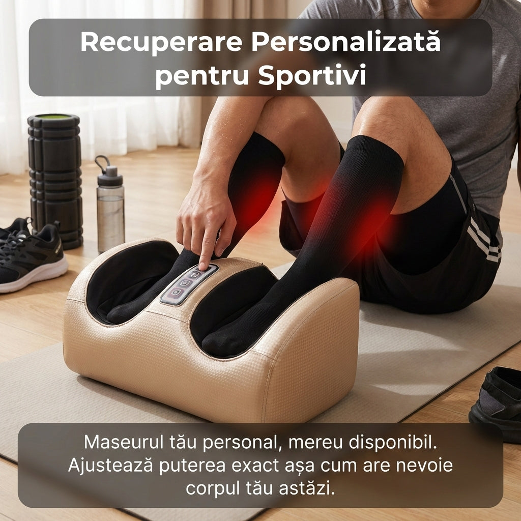 Aparat de Masaj Termic Shiatsu pentru Picioare și Corp, 3 Viteze, Funcție Încălzire Infraroșu, Design Ergonomic, Bej
