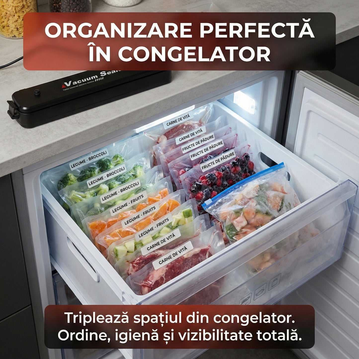 Aparat de Vidat Automat Vacuum Sealer, Păstrează Prospețimea Alimentelor, Compact și Portabil