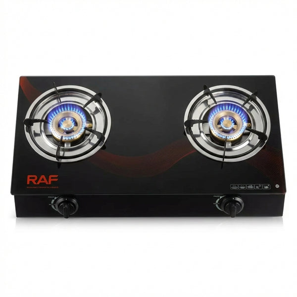 Aragaz de Masă Dublu R.8051, Sticlă Călită Neagră, Aprindere Electronică, 2 Arzătoare