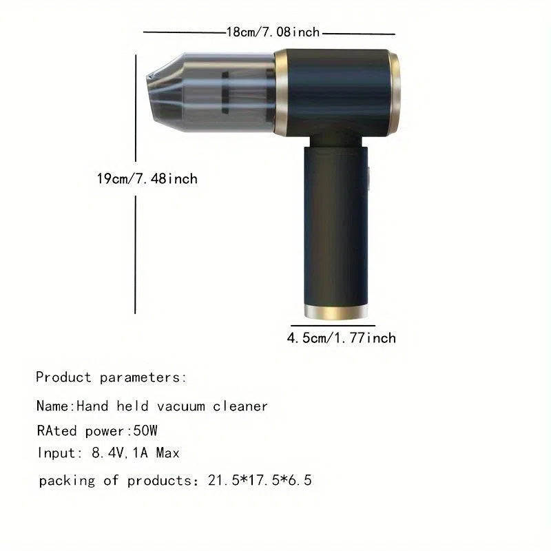 Aspirator Auto Wireless cu Baterie Reîncărcabilă 2000mAh*2 – Motor 50W/45dB, Putere Mare de Aspirare pentru Mașină