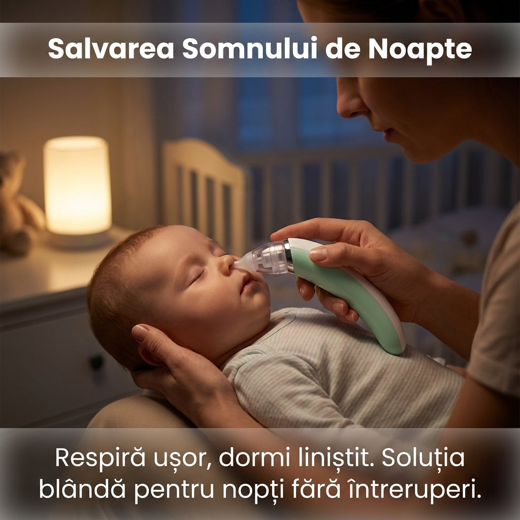 Aspirator Nazal Electric pentru Bebeluși și Copii, Putere Reglabilă, 2 Vârfuri Silicon, Încărcare USB, Silențios, Verde