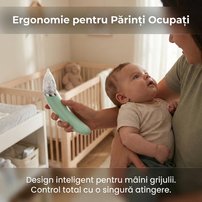 Aspirator Nazal Electric pentru Bebeluși și Copii, Putere Reglabilă, 2 Vârfuri Silicon, Încărcare USB, Silențios, Verde