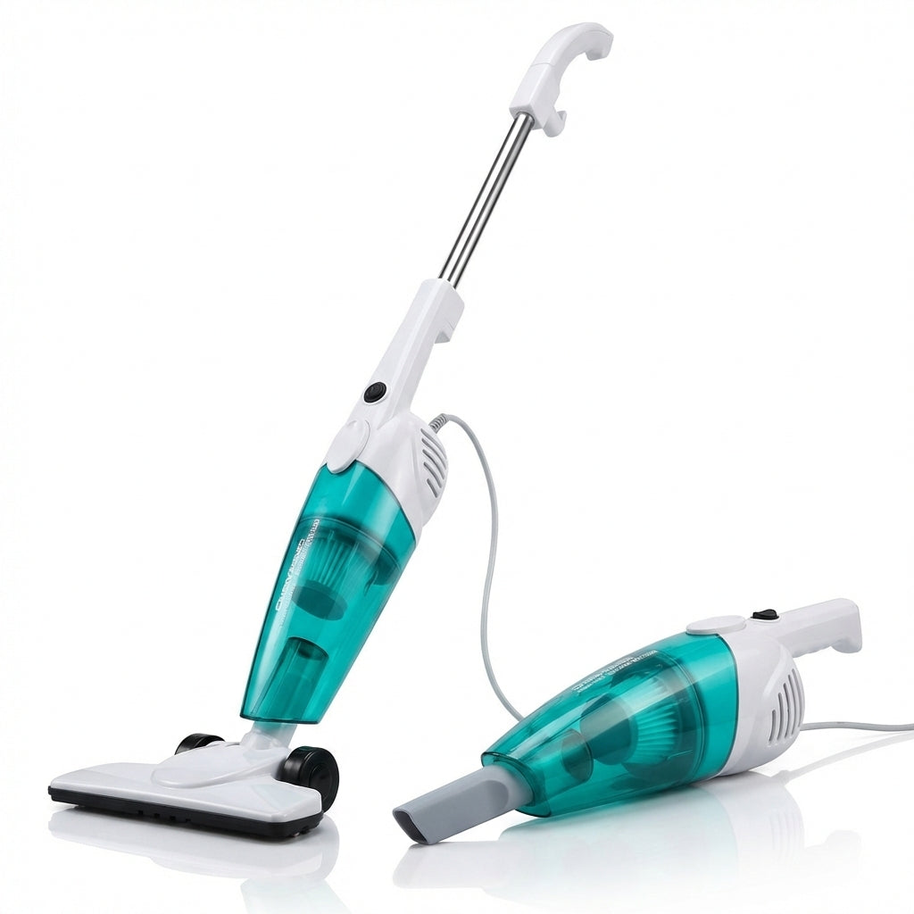 Aspirator Vertical 2-în-1 Ciclonic Fără Sac, Filtru HEPA, Putere >14Kpa, Recipient 0.8L, Cablu 4.5m, Alb/Turcoaz