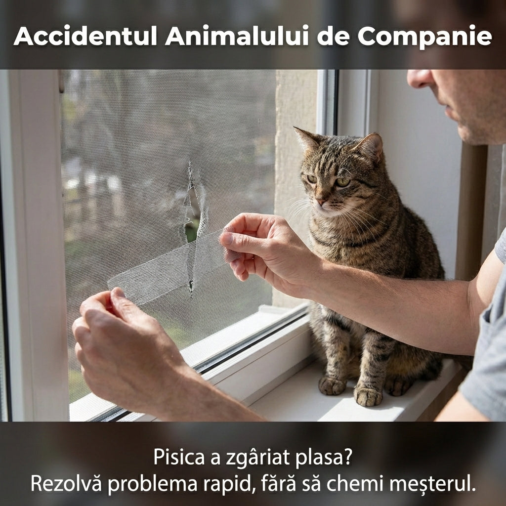 Bandă Adezivă pentru Reparație Plase Țânțari, Fibră de Sticlă Premium, 5 x 180 cm, Gri