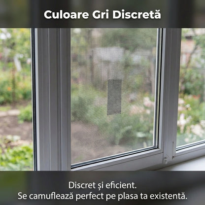 Bandă Adezivă pentru Reparație Plase Țânțari, Fibră de Sticlă Premium, 5 x 180 cm, Gri