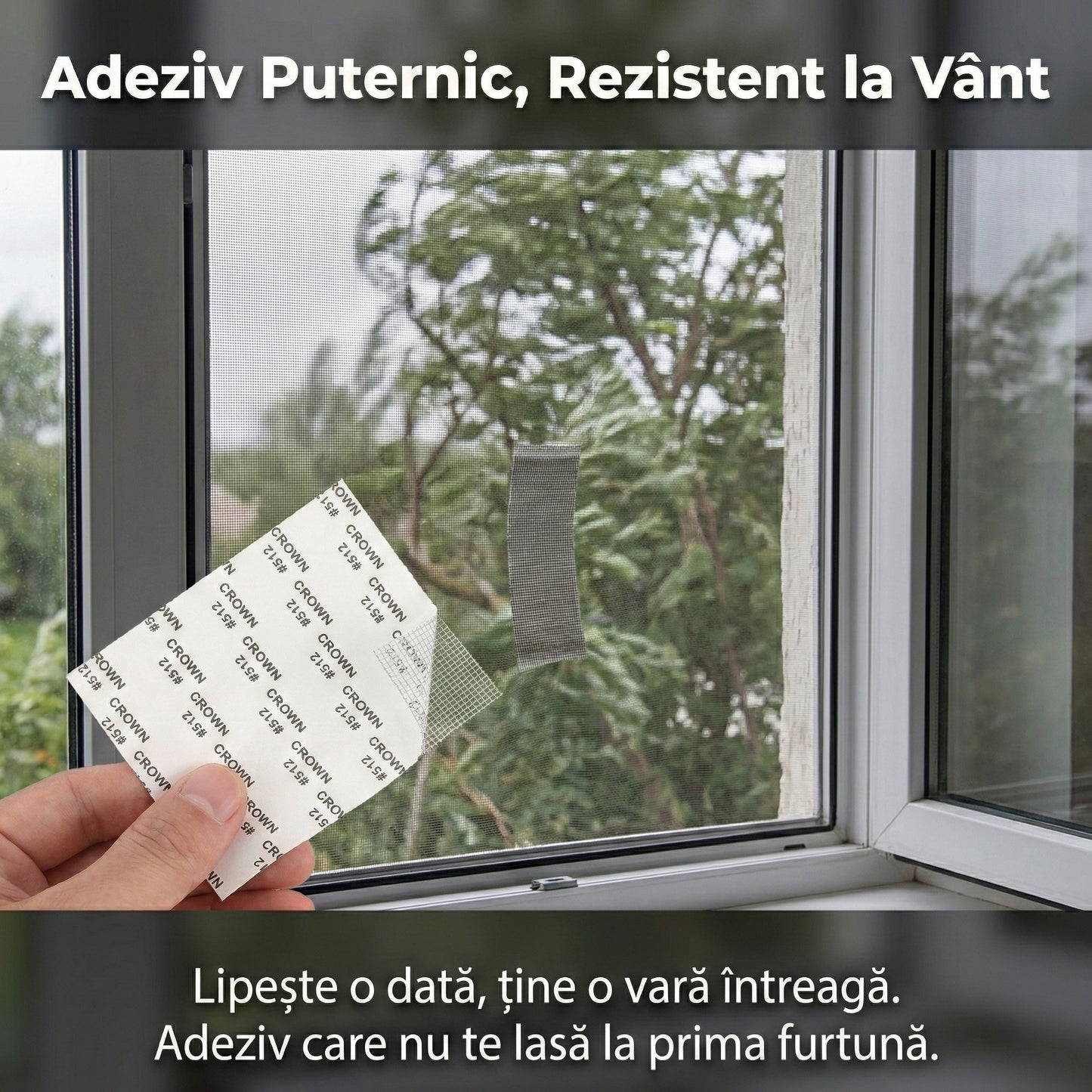 Bandă Adezivă pentru Reparație Plase Țânțari, Fibră de Sticlă Premium, 5 x 180 cm, Gri