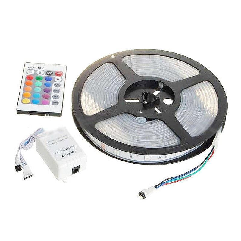 Bandă LED RGB Multicoloră 5m, 300 LED-uri SMD, Telecomandă IR, Adezivă, Iluminat Ambiental Decorativ