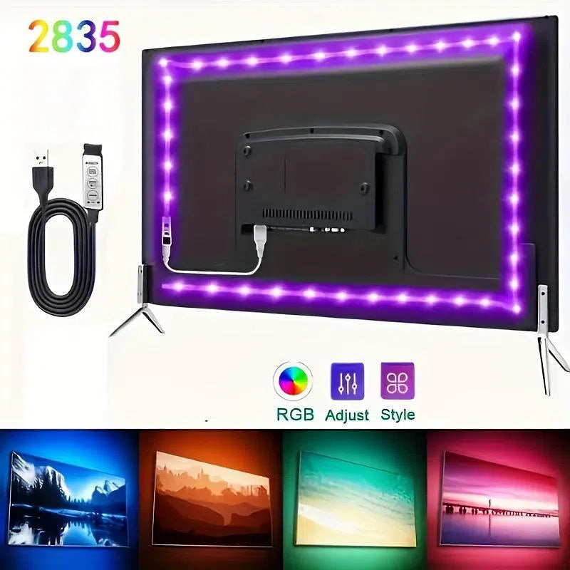 Bandă Luminoasă RGB 2835 LED USB - Bandă Flexibilă de Iluminare pentru TV, 5V