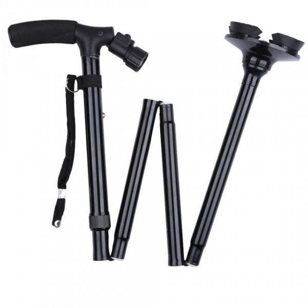 Baston Telescopic de Sprijin Pliabil cu Lanternă și Pivoți Stabilizatori Twin Grip Cane