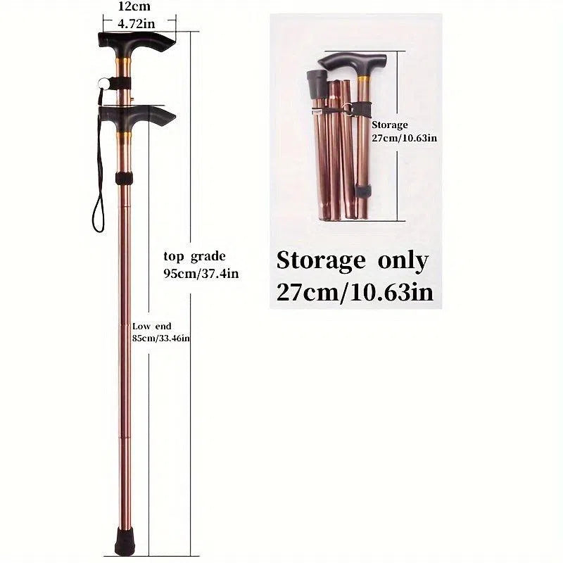 Baston pliabil ultra-ușor reglabil cu mâner ergonomic din cauciuc – echipament compact pentru uz casnic și călătorii