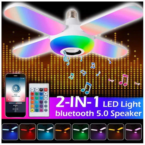 Bec LED RGB 50W cu Soclu E27, Control prin Telecomandă și Difuzor Bluetooth