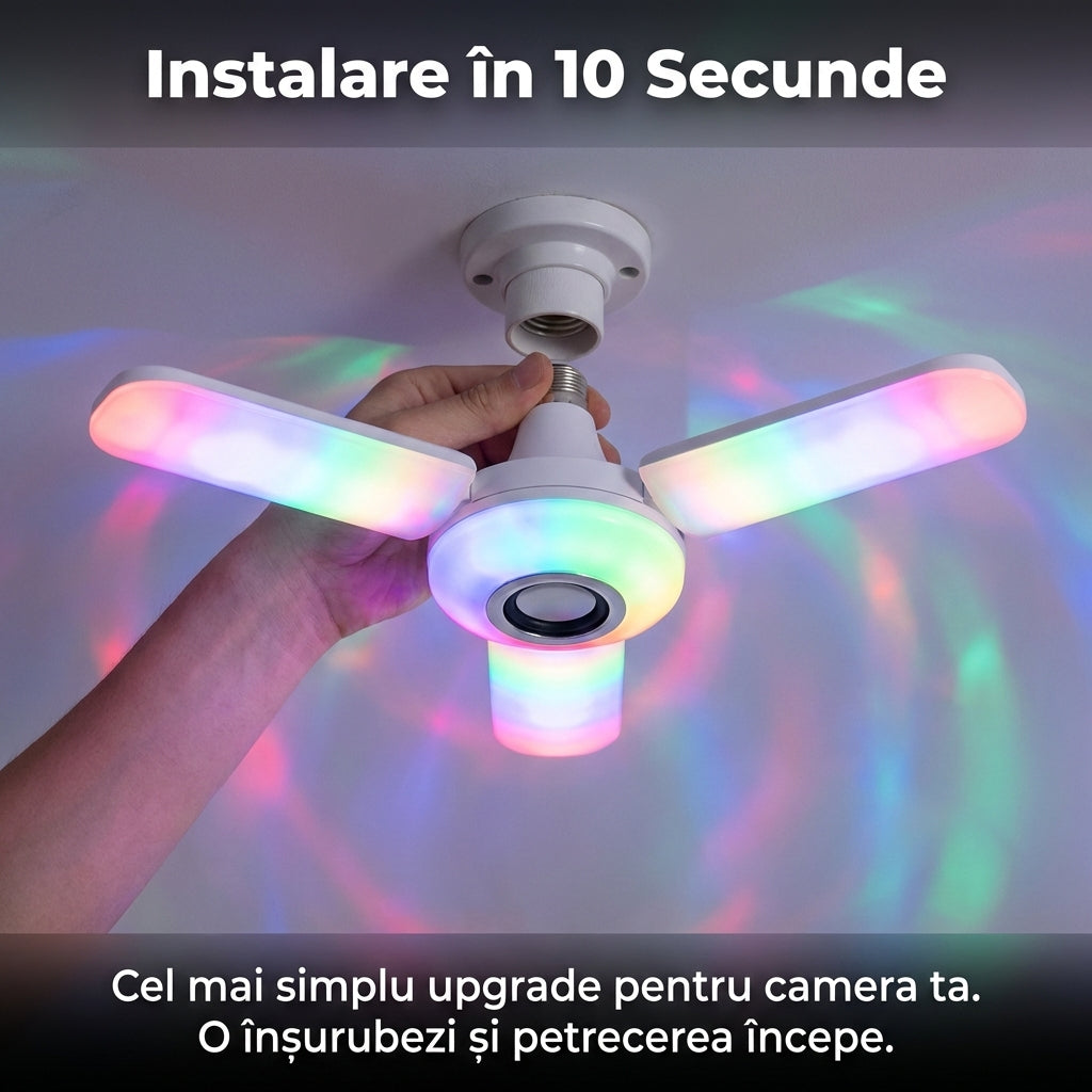 Bec Muzical LED RGB 50W cu Boxă Bluetooth, Telecomandă, Lumini Multicolore Pliabile, Soclu E27