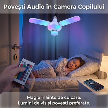 Bec Muzical LED RGB 50W cu Boxă Bluetooth, Telecomandă, Lumini Multicolore Pliabile, Soclu E27